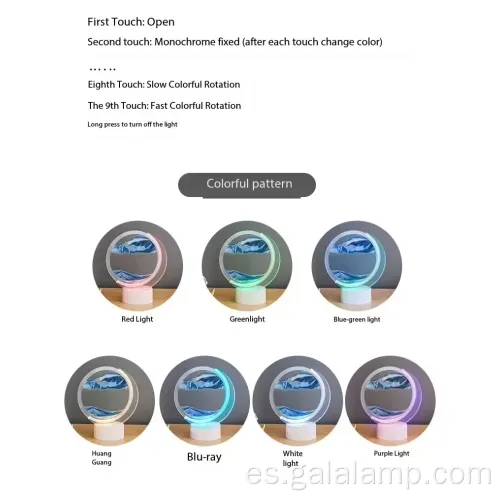 Fascinante lámpara de escritorio de arena que fluye con carga colorida